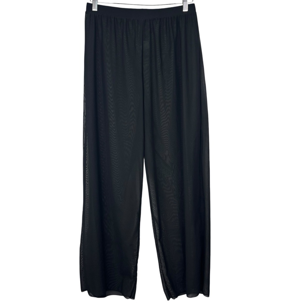 Sheer Black Polyester Spandex Blend Elastic Waist Swim Cover Pants Size Large